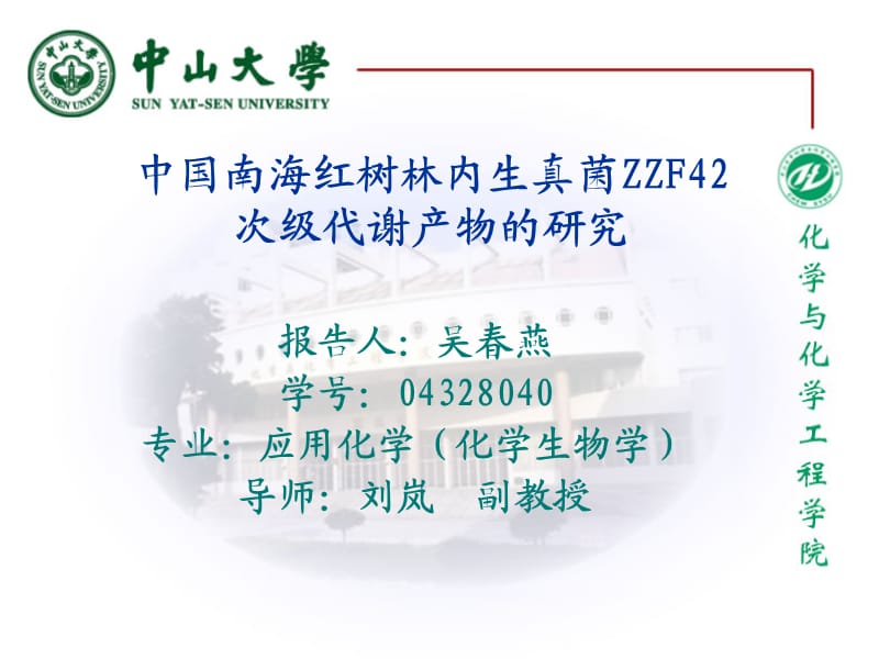 中国南海红树林内生真菌ZZF42次级代谢产物的研究.ppt_第1页