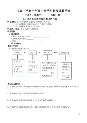 3.4《基因是有遗传效应的DNA片段》教案2施赛男.doc