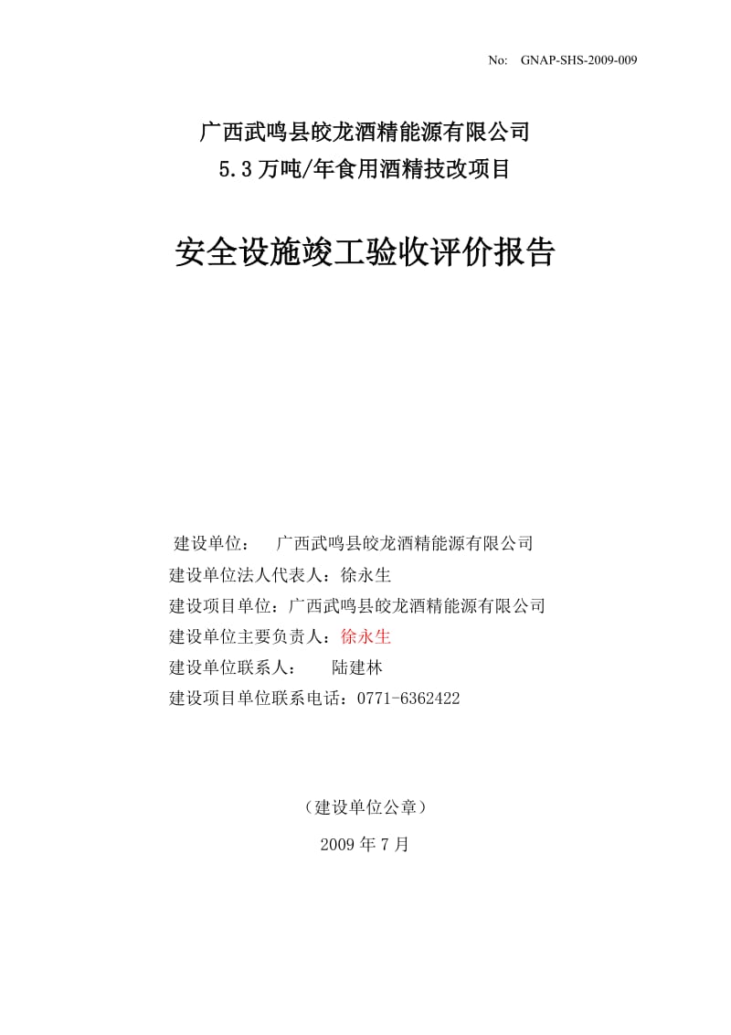 gz武鸣皎龙酒精安全验收评价报告初稿修改(周校2009.8.3).doc_第1页