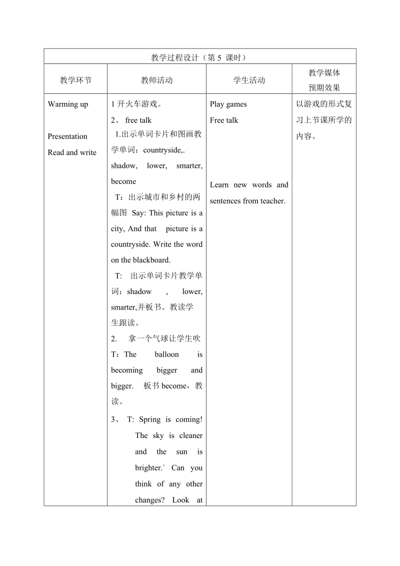 冯元霞六年级下册英语教学设计第一单元5.doc_第3页