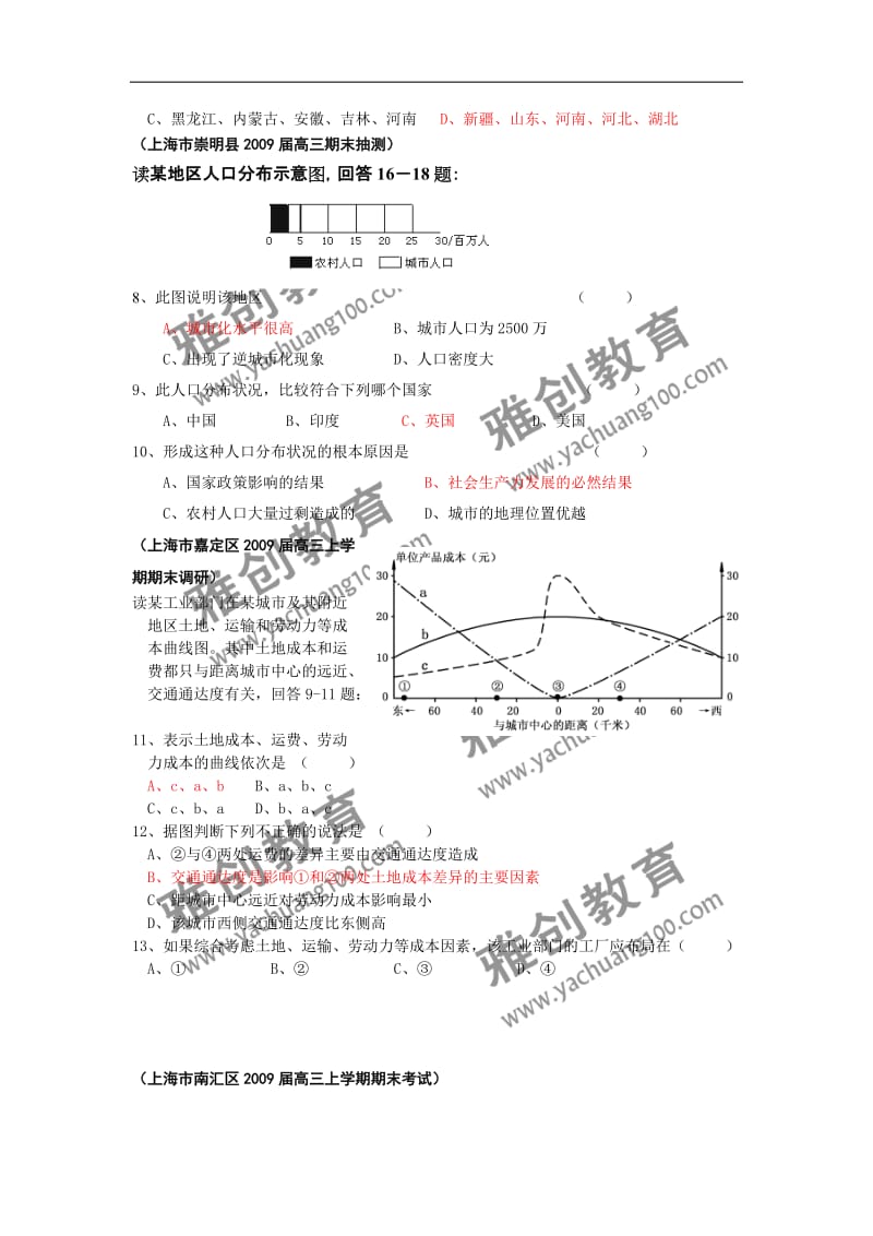 上海市各区2009届高三期末统测地理试题分类精编――人文地理.doc_第2页