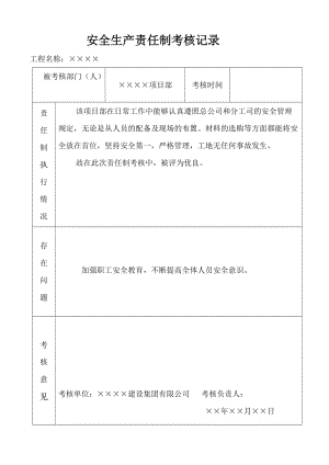 项目部安全生产责任制考核记录.doc