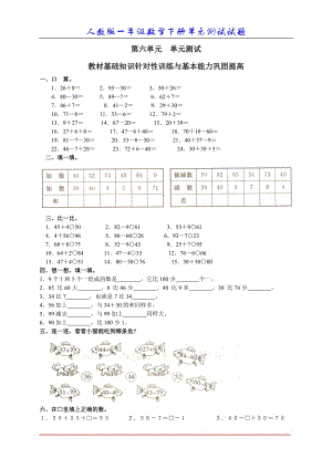 2019年数学一年级下册_六、100以内的加法和减法(一)_单元测试精品教育.doc