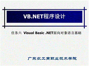 任务六VisualBasicNET面向对象语言基础.ppt