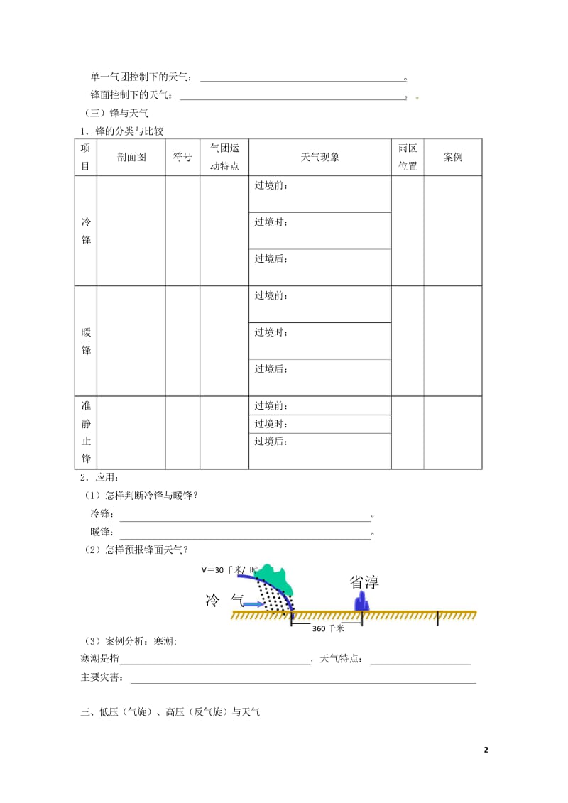 江苏省南京市高淳县高中地理第二章地球上的大气2.3常见的天气系统教学案新人教版必修120170725.wps_第2页