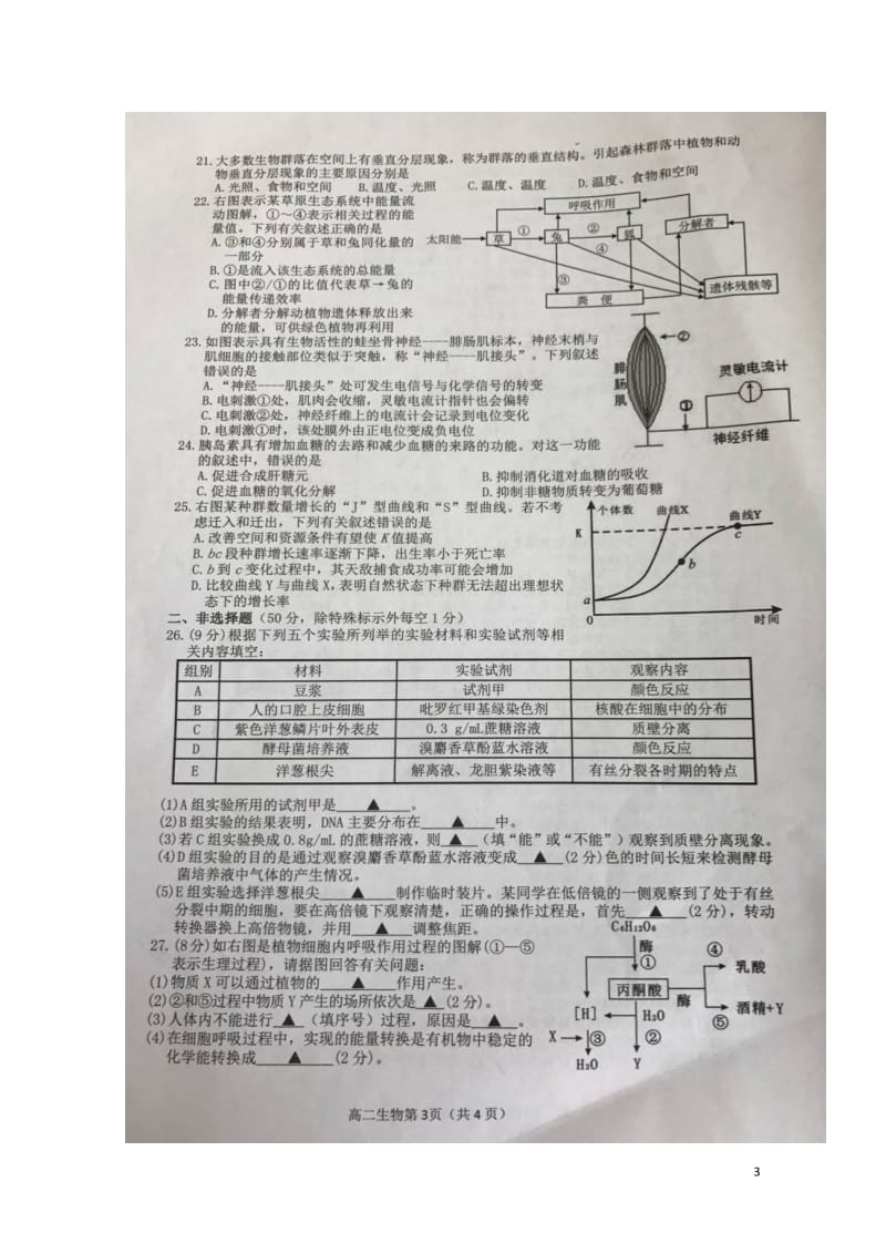 湖南省益阳市桃江县2016_2017学年高二生物下学期期末统考试题扫描版201707210113.doc_第3页