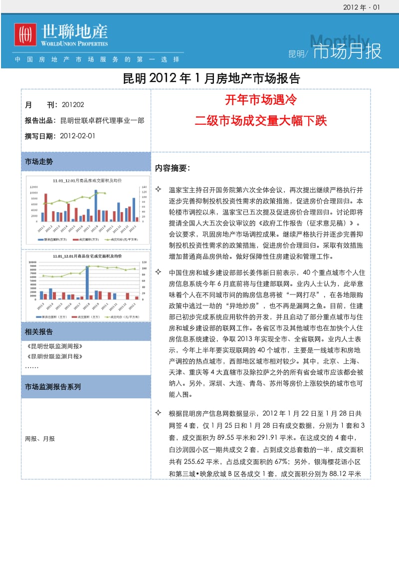 昆明2012年1月房地产市场报告16p.docx_第1页