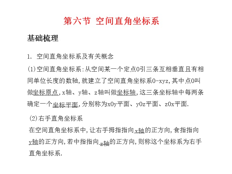 2011年高考数学总复习精品课件（苏教版）：第十单元第六节 空间直角坐标系.ppt_第1页