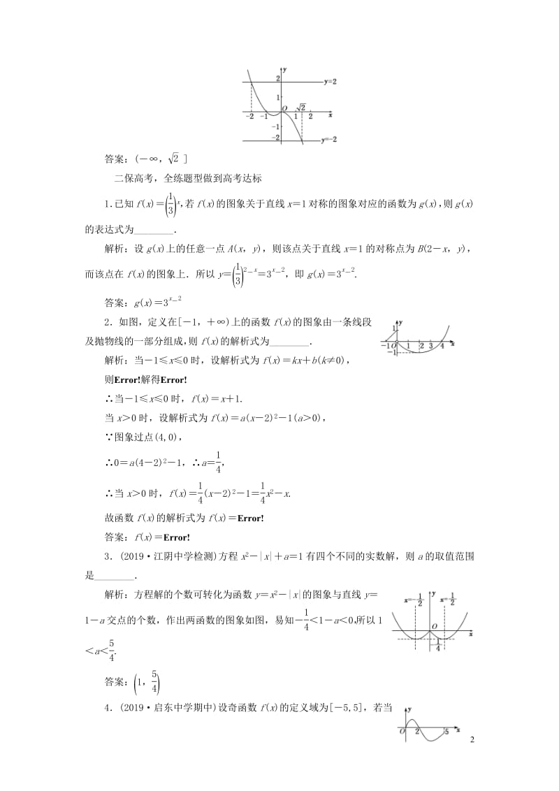 江苏专版2020版高考数学一轮复习课时跟踪检测七函数的图象文含解析苏教版.pdf_第2页