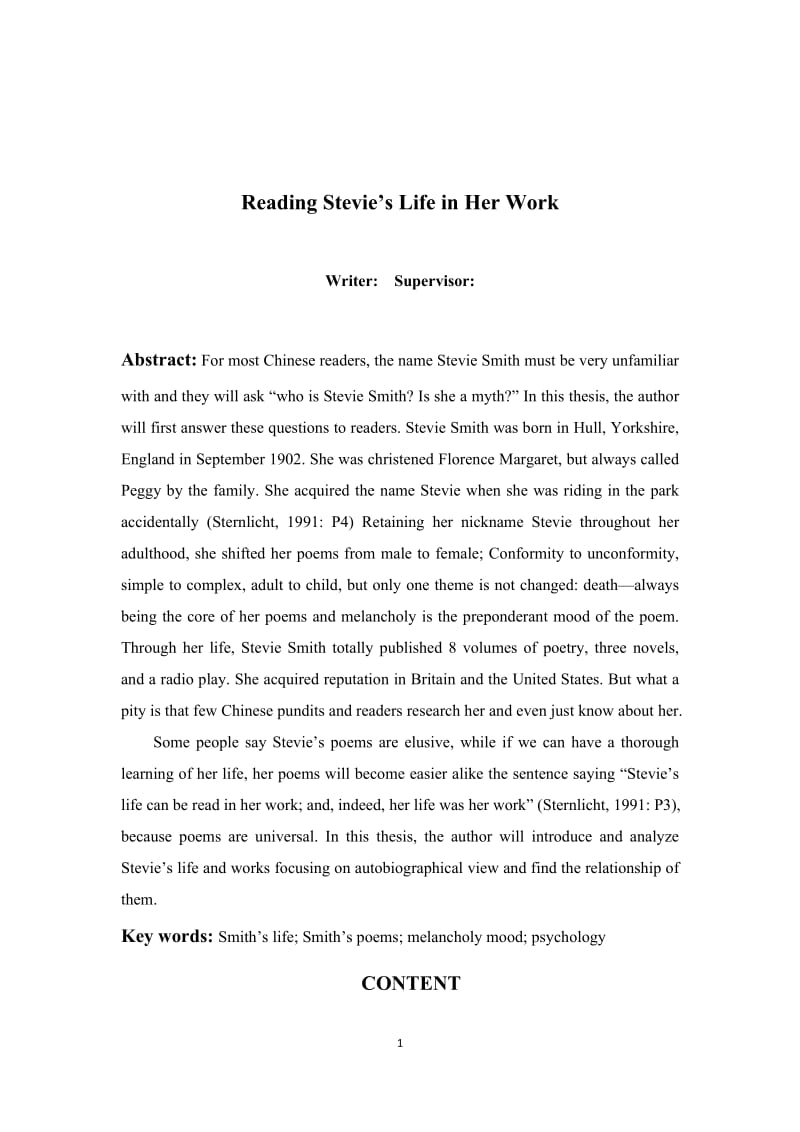 英语专业毕业论文-Reading Stevie’s Life in Her Work.doc_第1页
