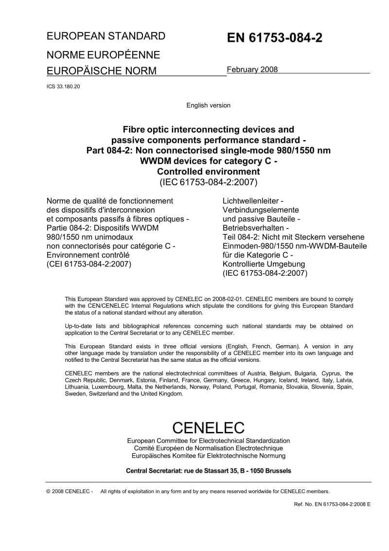 【BS英国标准】BS EN 61753-084-2-2008 Fibre optic interconnecting devices and passive components performance.doc_第3页