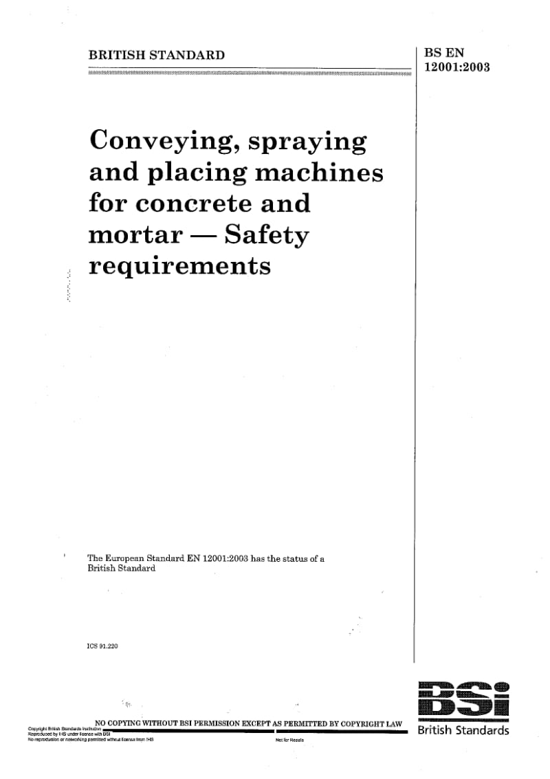 【BS标准word原稿】BS EN 12151-2003 Machinary and plants for the preparation of concrete and mortar -safety requirements.doc_第1页