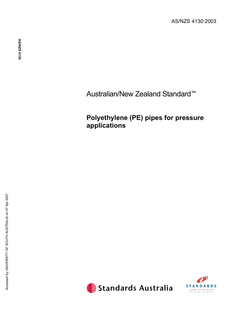 【AS澳大利亚标准】AS 4130-2003 Polyethylene (PE) pipes for pressure applications.doc_第1页