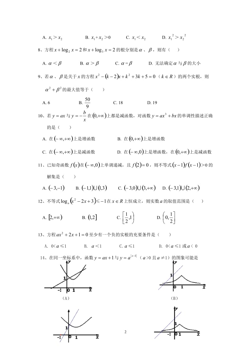高中数学函数、导数部分部分 解析几何部分错题精选1.doc_第2页