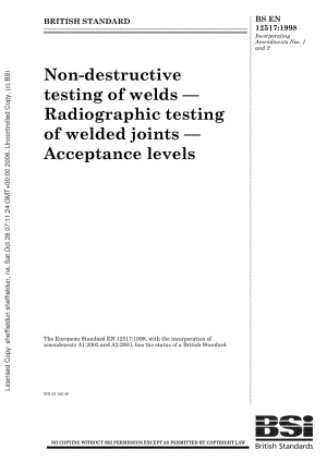 BS EN 12517-1998 Non-destructive testing of welds. Radiographic testing of welded joints. Acceptance levels.pdf
