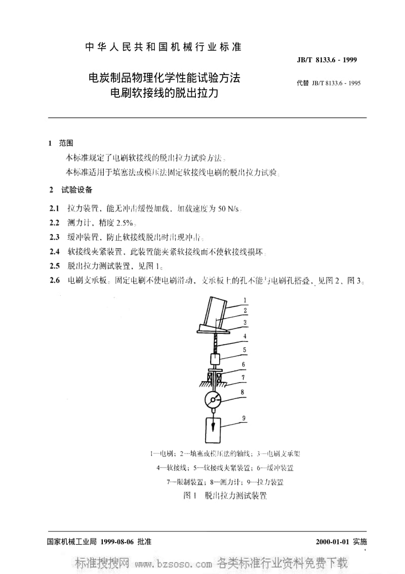 JBT 8133.6-1999 电炭制品物理化学性能试验方法 电刷软接线的脱出拉力.pdf_第3页