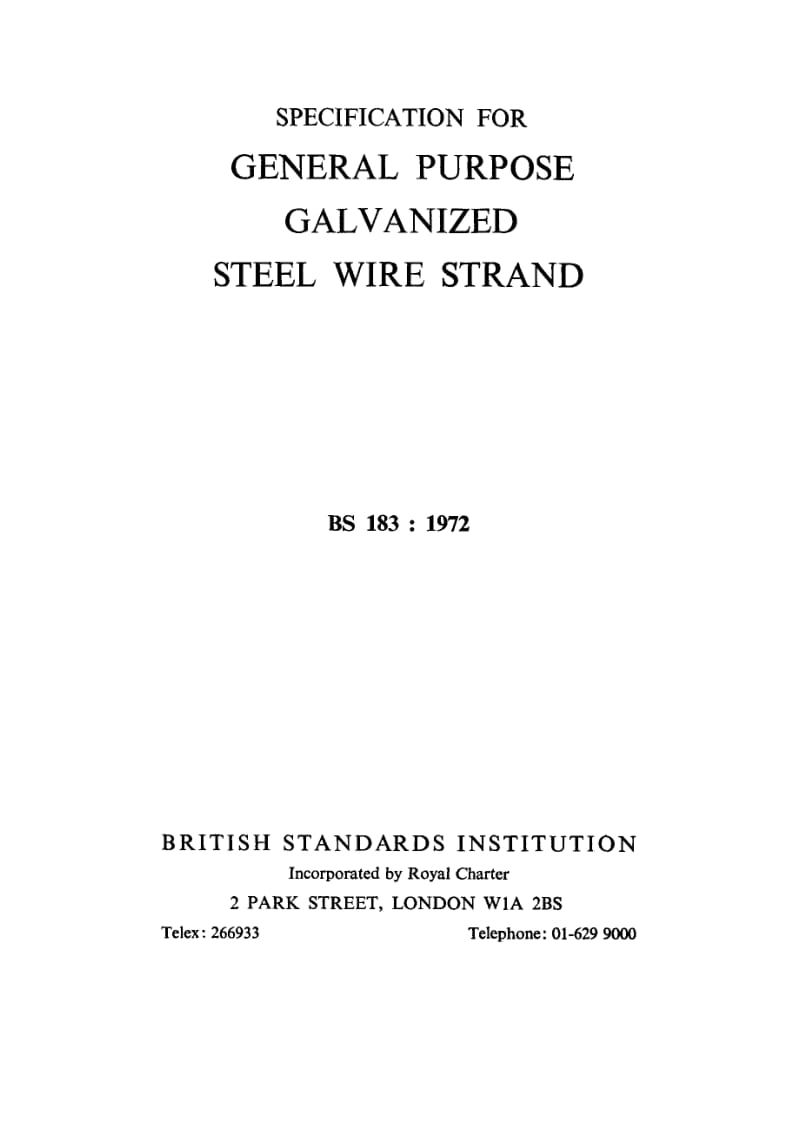 BS 183-1972 一般用镀锌钢丝多股绞合线规范Specification for general purpose galvanized steel wire strand.pdf_第2页