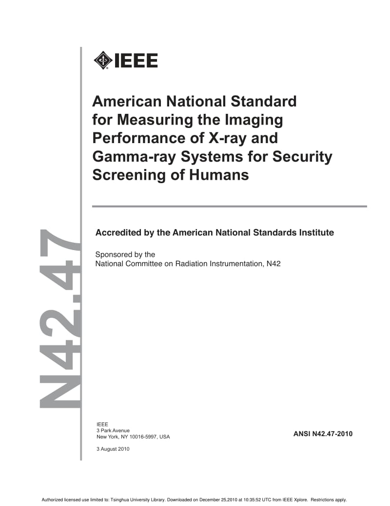 ANSI N42.47-2010 American National Standard for Measuring the Imaging Performance of X-ray and Gamma-ray Systems for Security Screening of Humans.pdf_第1页