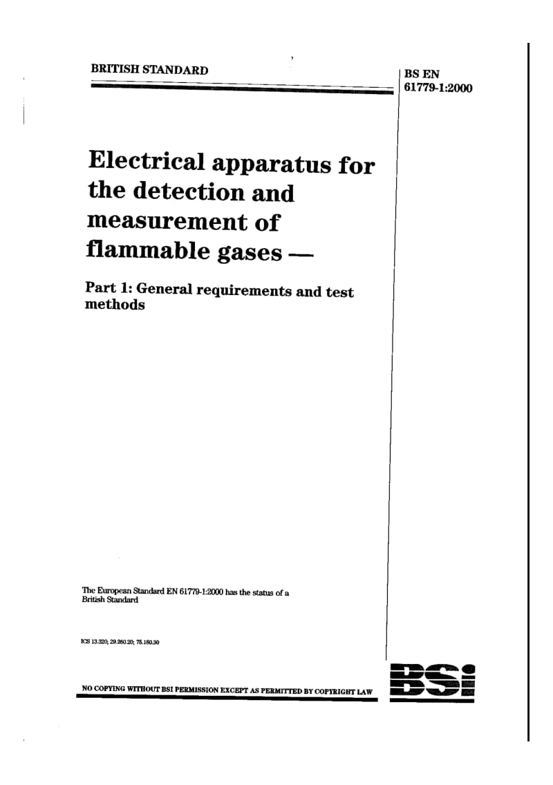BS EN 61779-1-2000 可燃性气体的检测和测量用电气装置.一般要求和试验方法.pdf_第1页