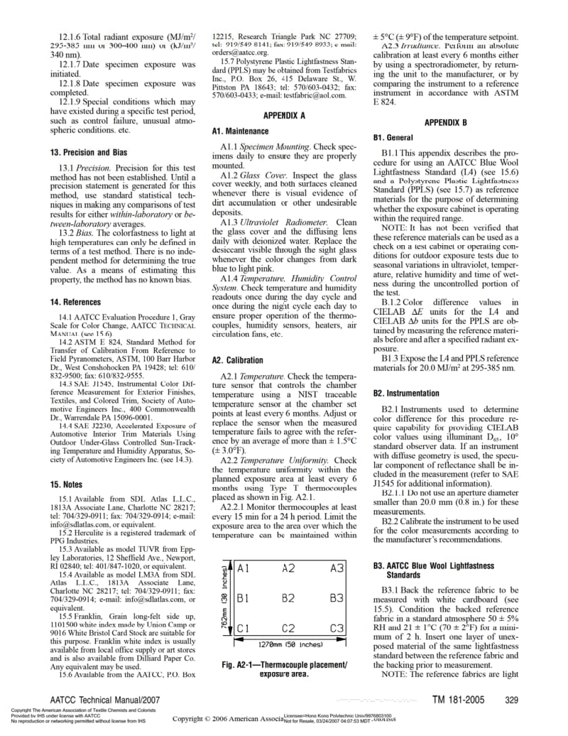 AATCC 181-2005 高温耐光色牢度：可控日光温度和湿度仪法.pdf_第3页