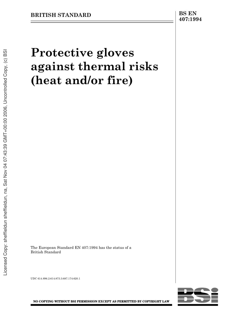 BS EN 407-1994 Protective gloves against thermal risks (heat and-or fire).pdf_第1页