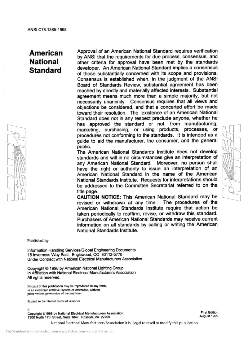 ANSI C78.1385-1998 电灯 150W、M81双端金属检卤灯.pdf_第2页