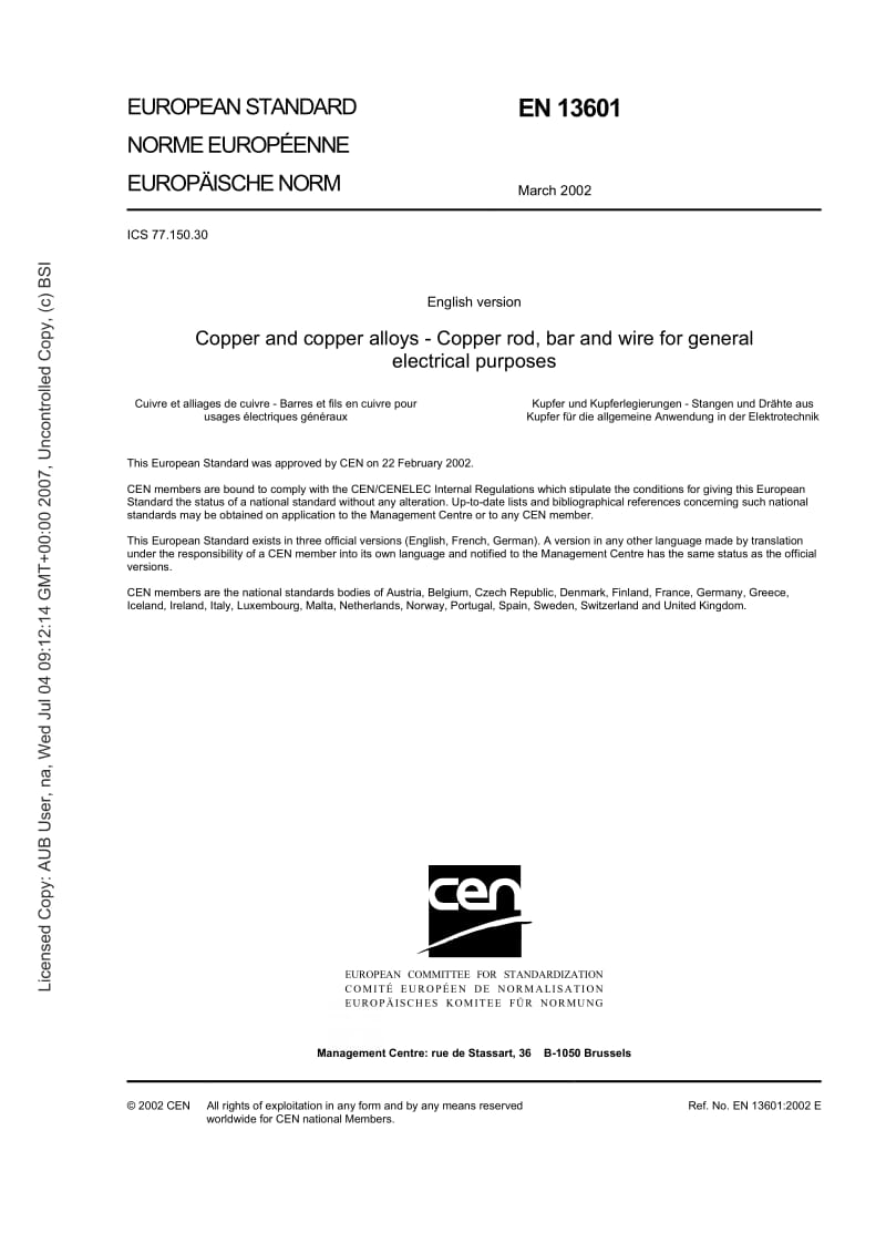 BS EN 13601-2002 铜和铜合金.一般电气用的铜杆、铜棒和铜丝.pdf_第3页