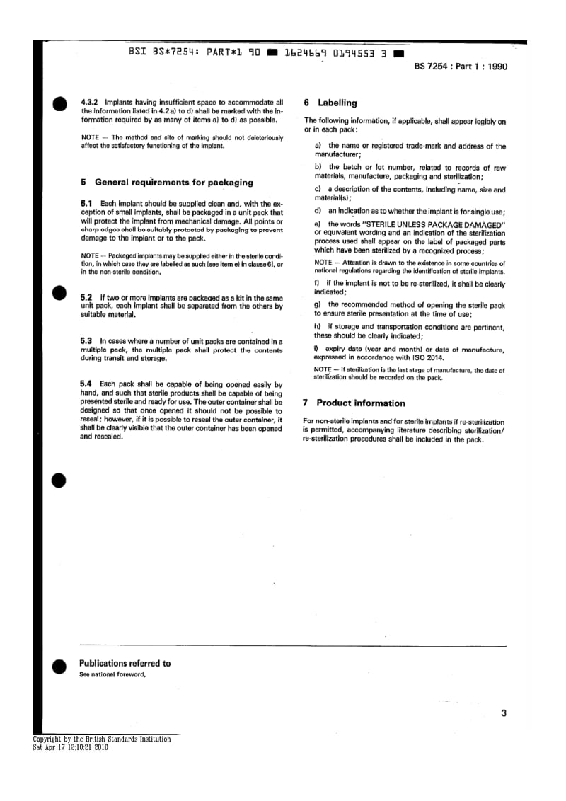 BS 7254-1-1990 矫形外科植入物.第1部分标记、包装和标签规范.pdf_第3页