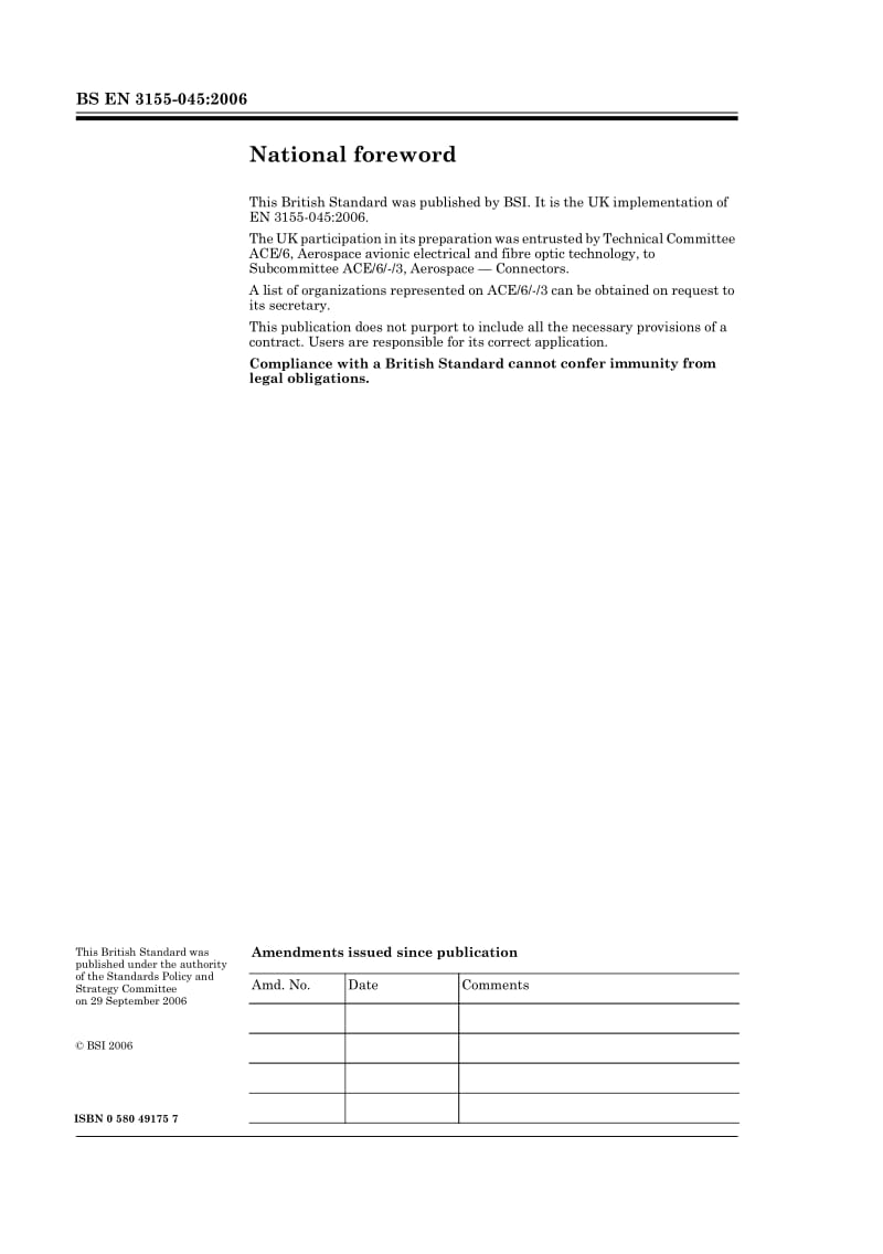 BS EN 3155-045-2006 航空航天系列.连接部件中用电连接器.第045部分T级、双压紧、A型插座电连接器.产品标准.pdf_第2页