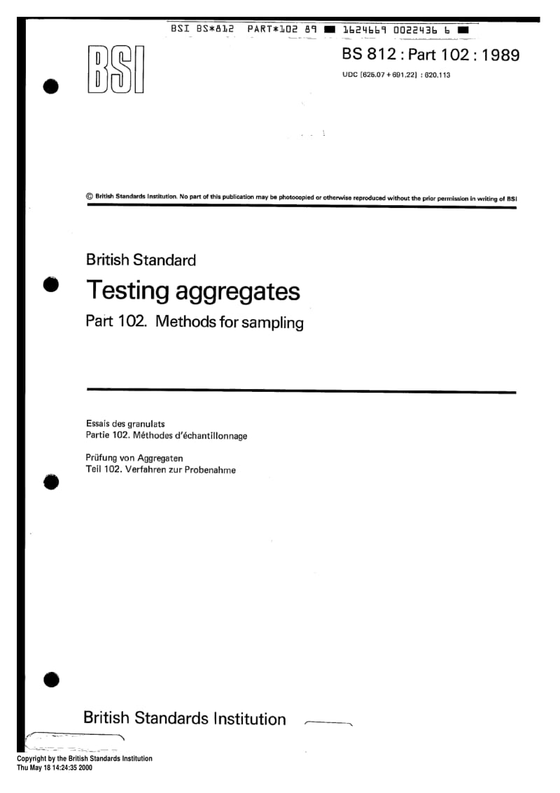 BS 812-102-1989 集料试验.第102部分取样方法2.pdf_第1页