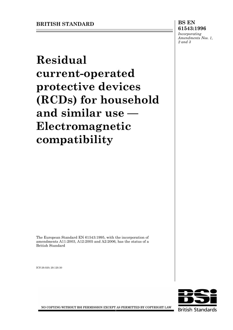 BS EN 61543-1996+A2-2006 家用和类似用剩余电流控制装置.电磁兼容性.pdf_第1页