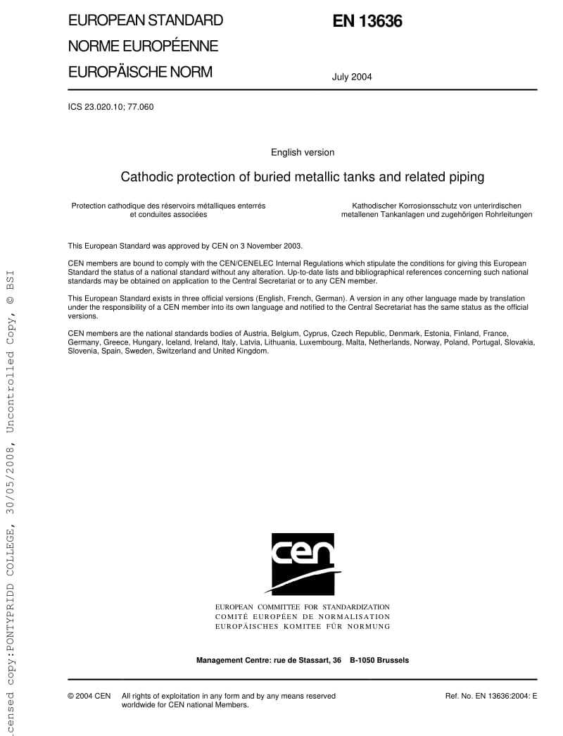 BS EN 13636-2004 CATHODIC PROTECTION OF BURIED METALLIC TANKS AND RELATED PIPING.pdf_第3页