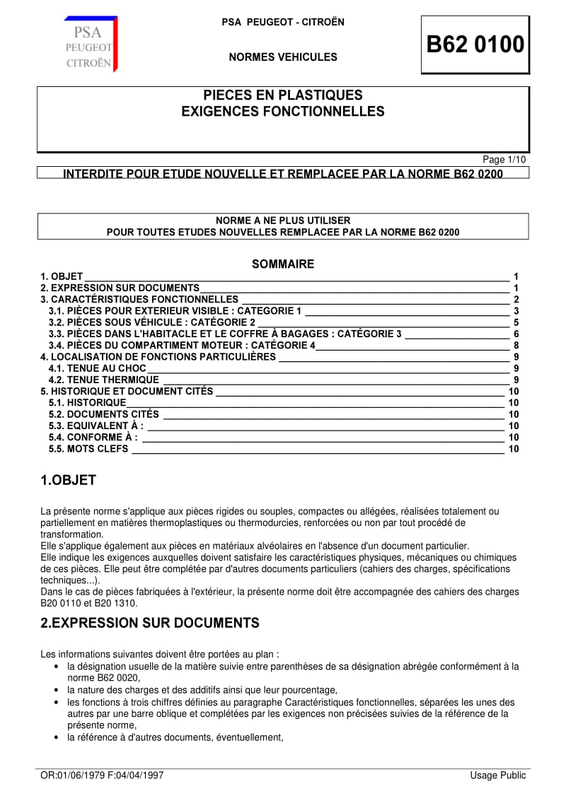 B62 0100~04-1997塑料件的性能要求－法文.pdf_第1页