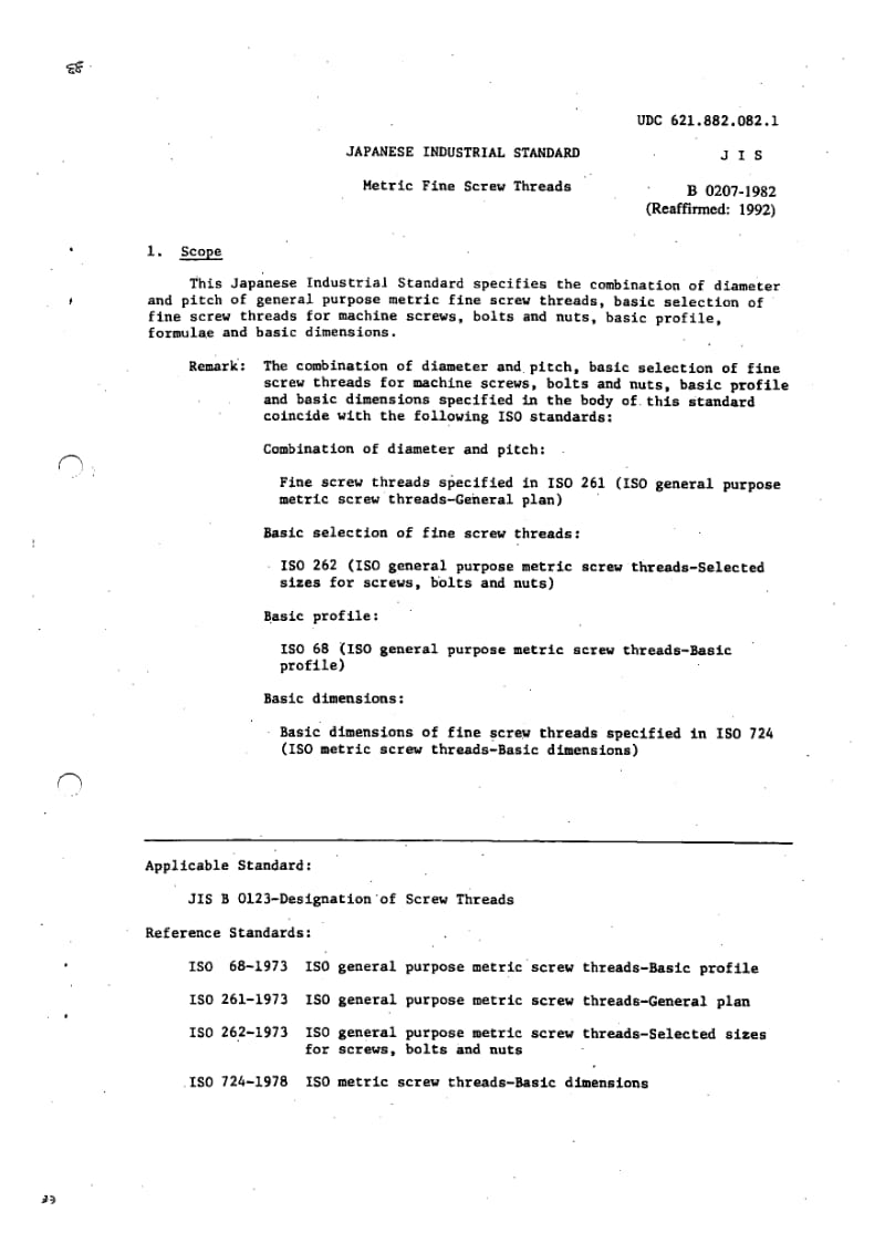 JIS B0207-1982 英文版 Metric Fine Screw Threads.pdf_第3页