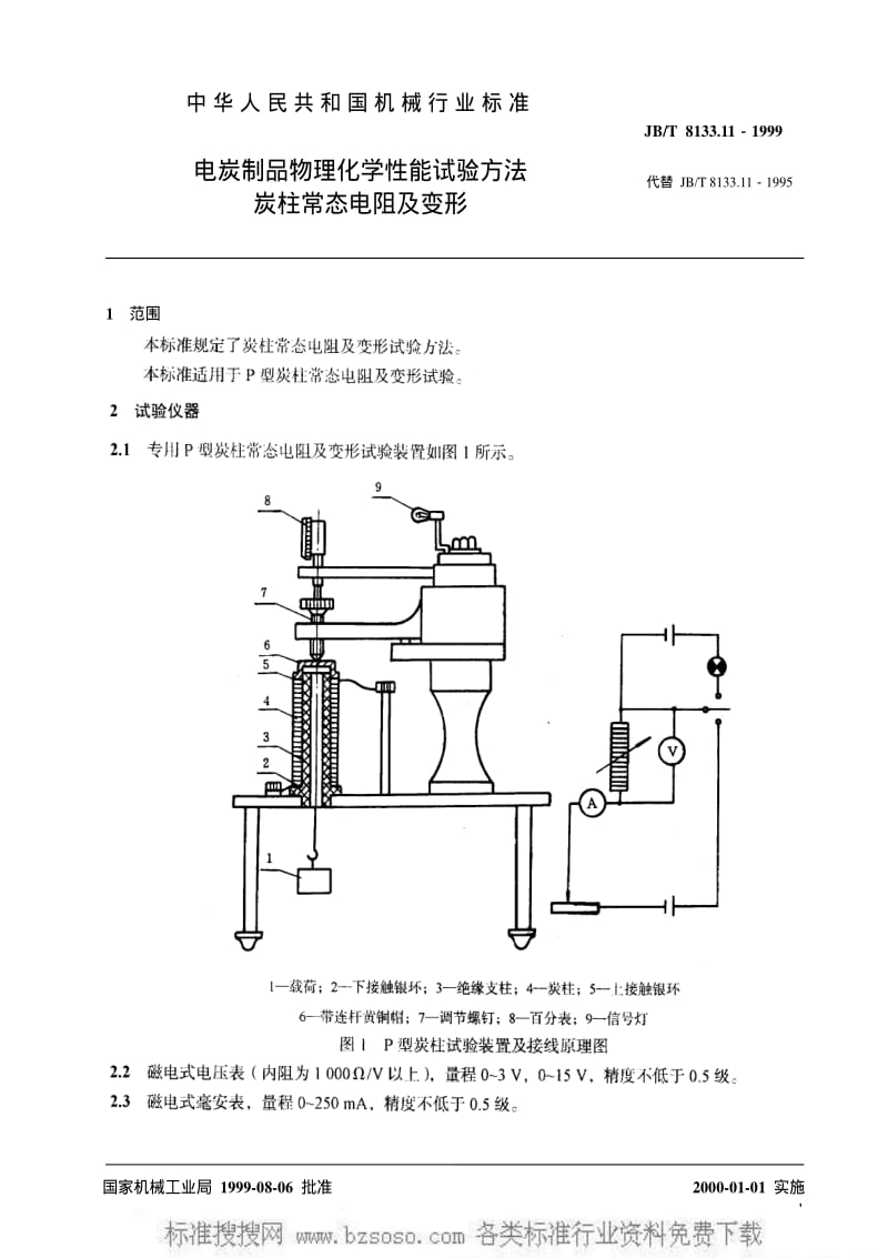 JBT 8133.11-1999 电炭制品物理化学性能试验方法 炭柱常态电阻及变形.pdf_第3页