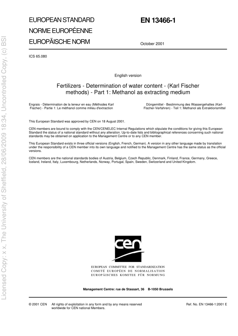 BS EN 13466-1-2001 Fertilizers Determination of water content (Karl Fischer methods) — .pdf_第3页
