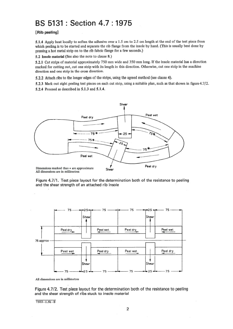 BS 5131-4.7-1975 鞋靴和鞋靴材料试验方法.第4部分其他部件.第7肋节内底粘附肋条的耐脱落性.pdf_第2页