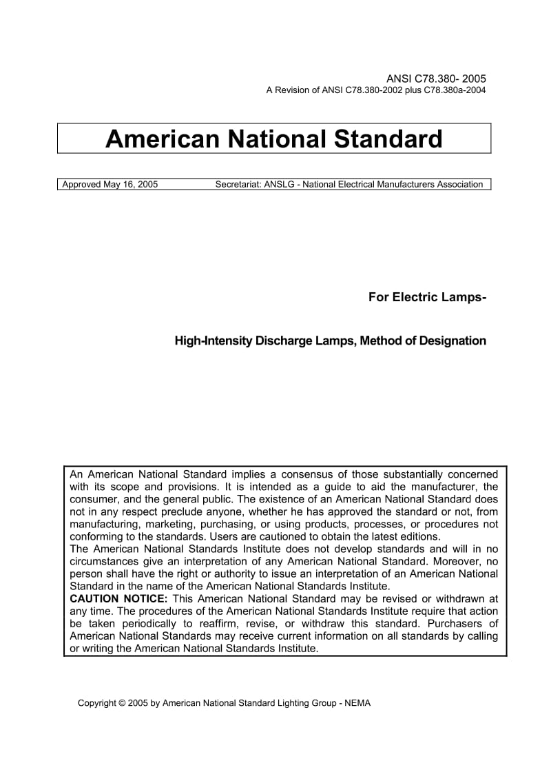 ANSI C78.380-2005 高强度放电灯 名称与符号法.pdf_第1页