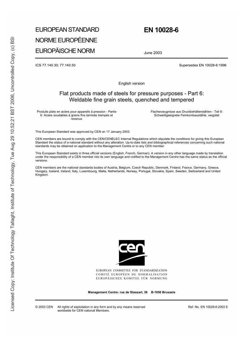 BS EN 10028-6-2003 压力用途的钢板制品 第6部分：经淬火和回火处理的可焊细晶粒钢.pdf_第3页
