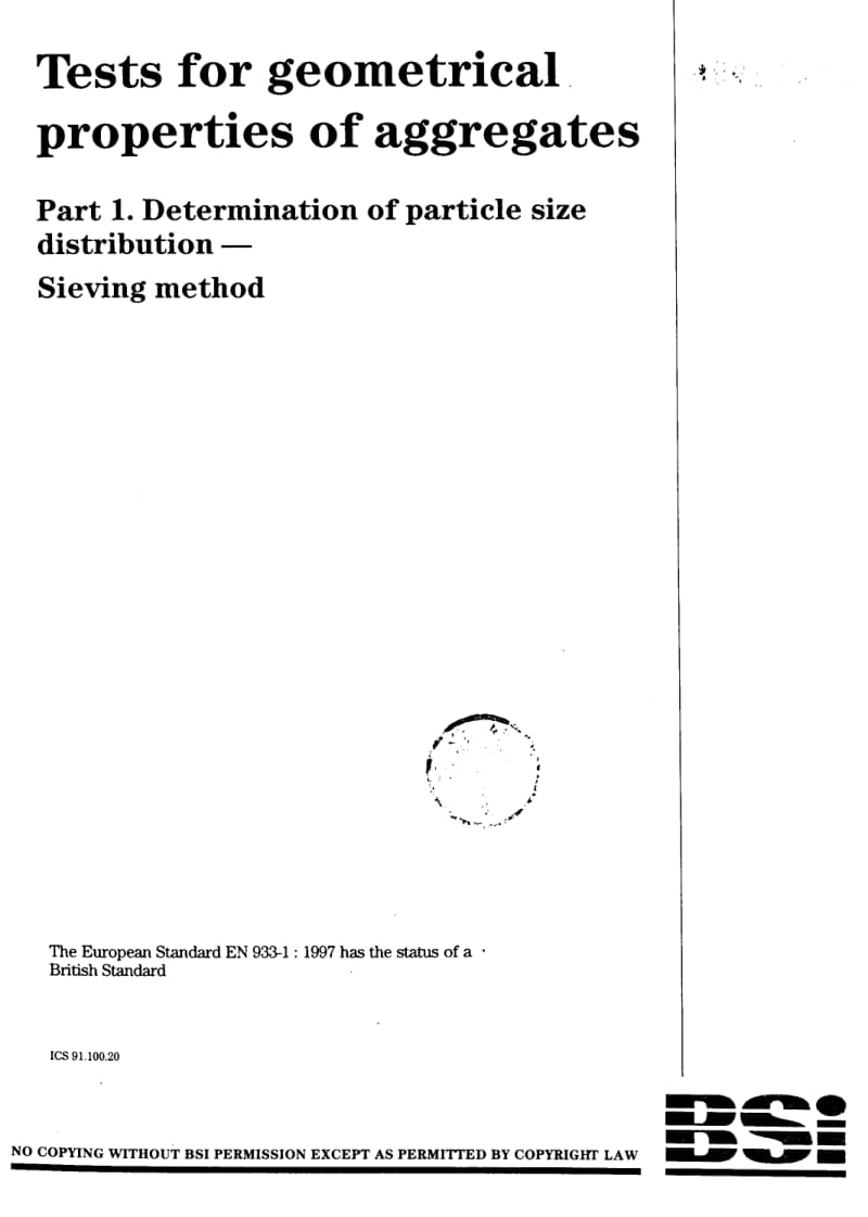 BS EN 933-1-1997 集料的几何特性试验.粒度分布测定.筛法.pdf_第1页