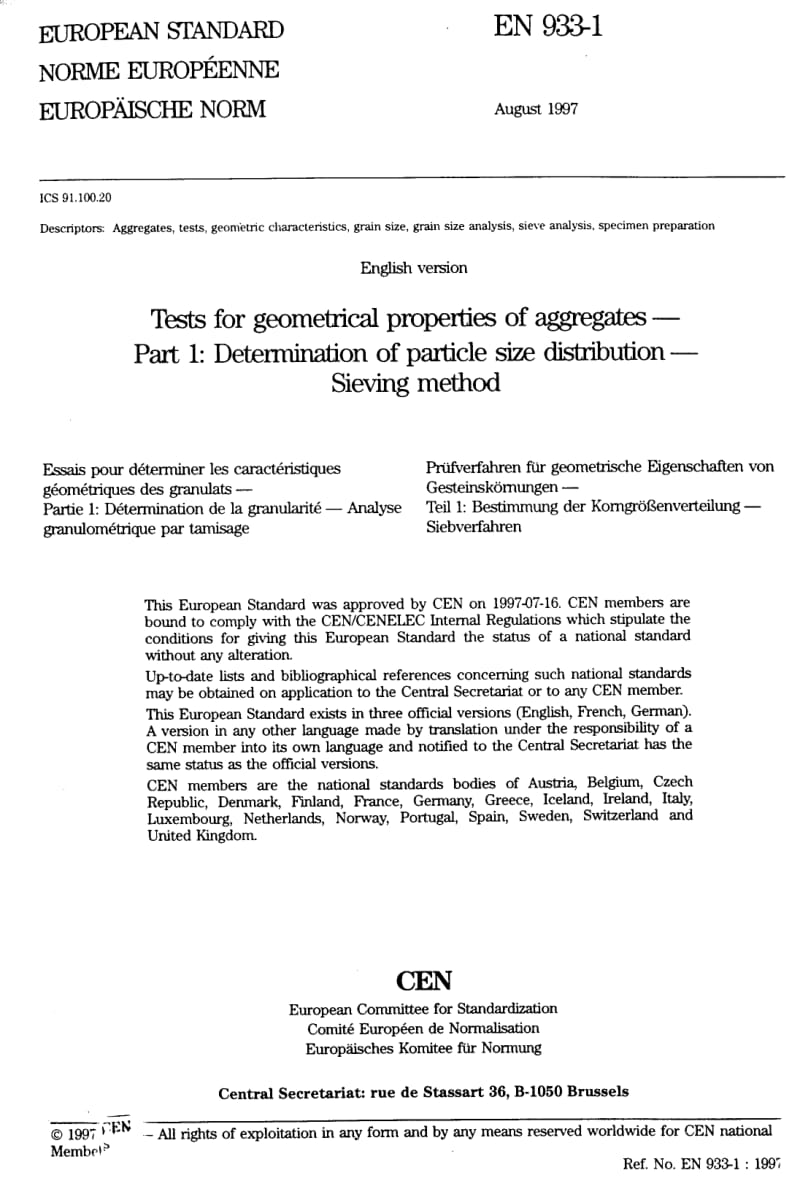 BS EN 933-1-1997 集料的几何特性试验.粒度分布测定.筛法.pdf_第2页