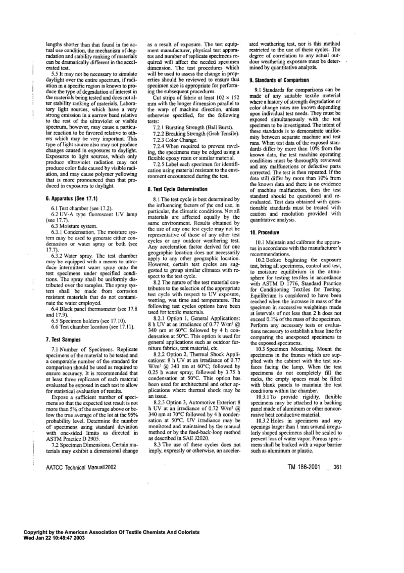 AATCC 186-2001 耐气候性：紫外线和湿度暴露.pdf_第2页