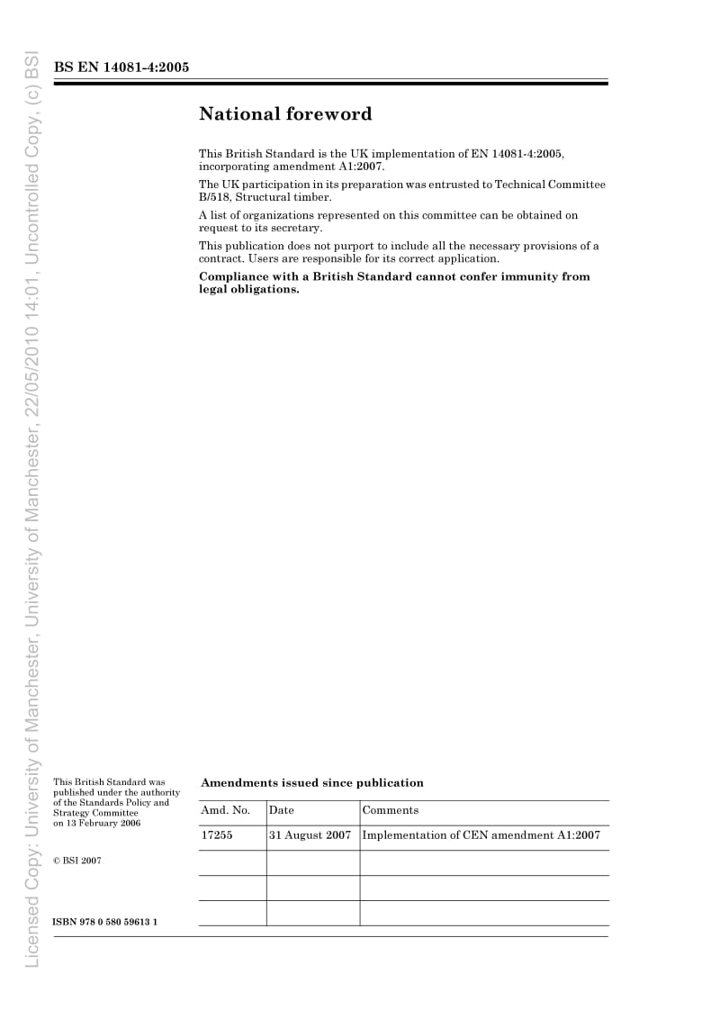 BS EN 14081-4-2005 木结构.承重用具有矩形截面,按强度分选的建筑木料.机械分选机控系统分选机的分级1.pdf_第2页