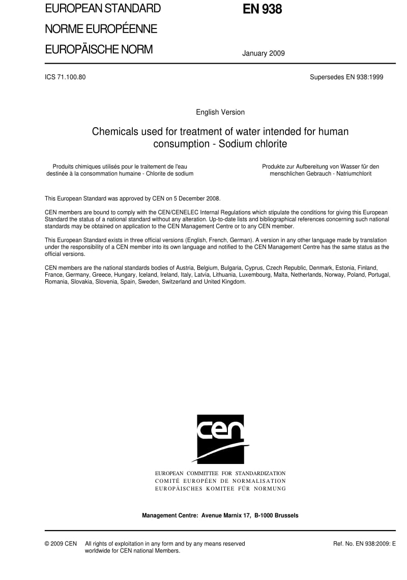 BS EN 938-2009 Chemicals used for treatment of water intended for human consumption —Sodium chlorite.pdf_第3页