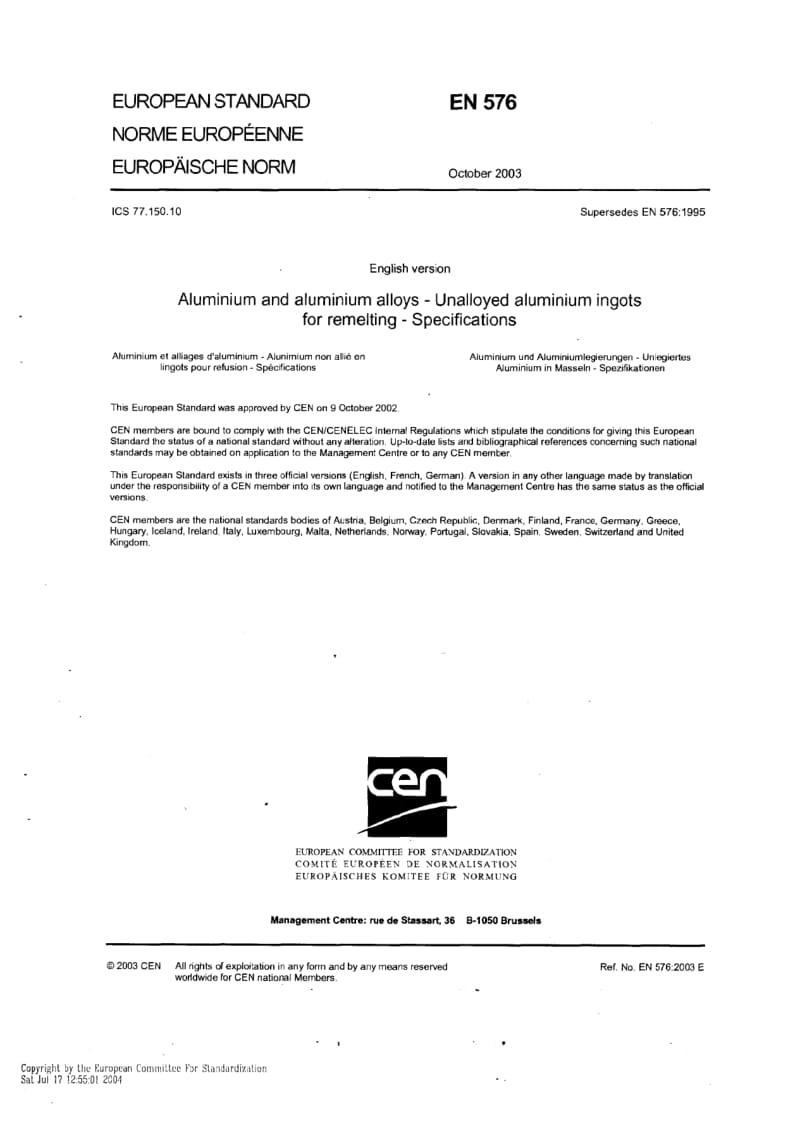 BS EN 576-2003 Aluminium and aluminium alloys-Unalloyed aluminum ingots for remelting-Specifications.pdf_第3页