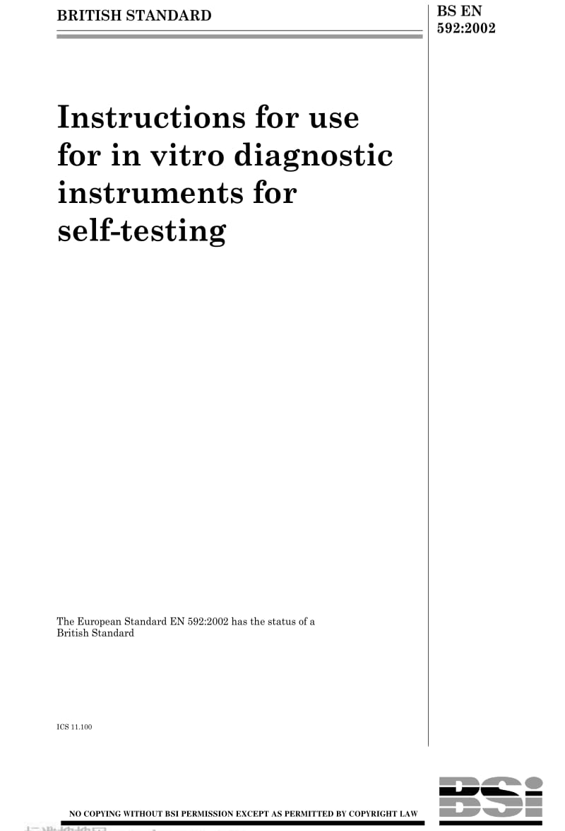 BS EN 592-2002 Instructions for use for in vitro diagnostic instruments for self-testing.pdf_第1页