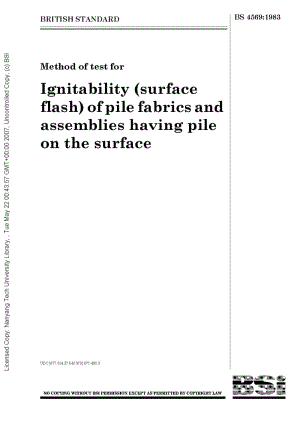 BS 4569-1983 Method of test for Ignitability (surface flash) of pile fabrics and assemblies having pile on the surface.pdf