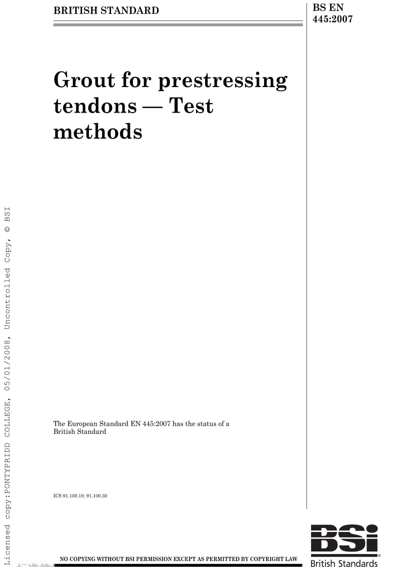 BS EN 445-2007 Grout for prestressing tendons — Test methods1.pdf_第1页