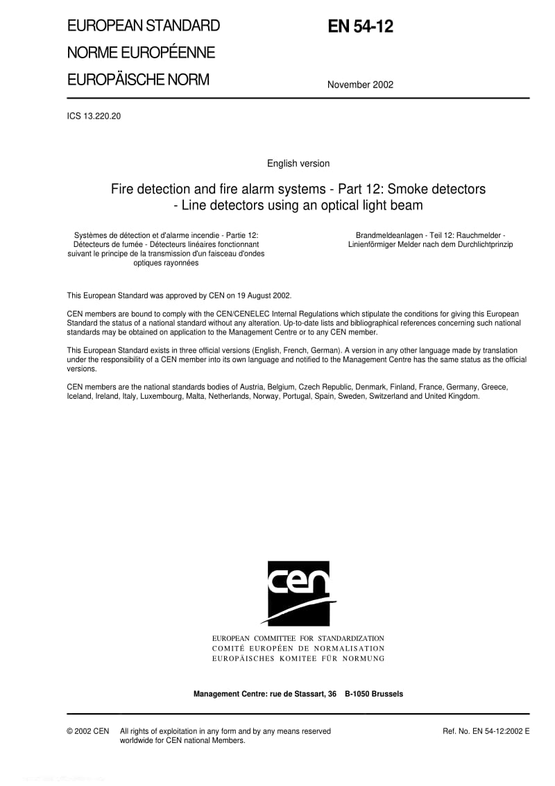 BS EN 54-12-2002 Fire detection and fire alarm systems — Part 12 Smoke detectors — Line detectors using an optical light beam.pdf_第3页