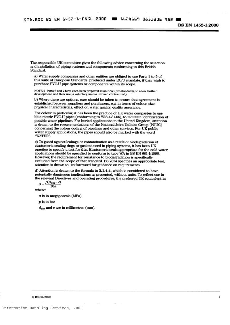 BS EN 1452-1-2000 供水塑料管道系统.非增塑的聚氯乙烯(PVC-U).通则.pdf_第3页
